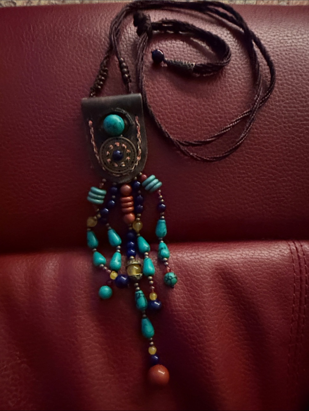 Handmade Turquoise Bead Fringe Pendant Necklace